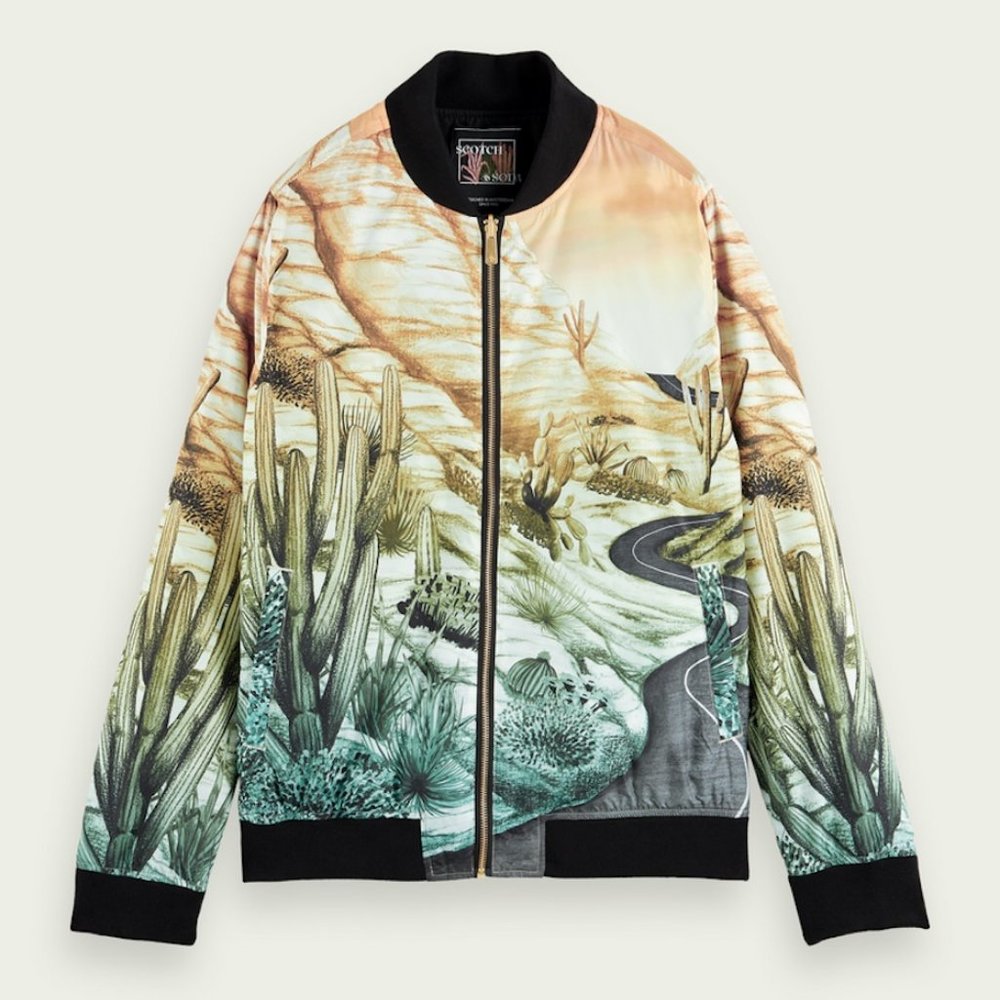 SCOTCH & SODA Mens Yellow Multi Reversible Bomber Full Zippered Jacket MEDIUM